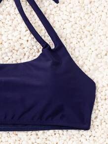 SHEIN Swim Bộ bikini hai dây vai dành cho nữ đi biển mùa hè - Màu xanh lam - Xem 6