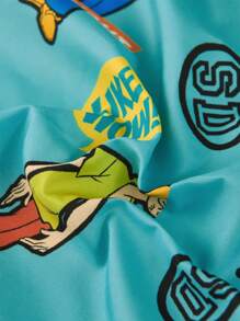 SCOOBY-DOO X SHEIN 1pc Green Cute Printed Fitted Sheet, Soft Material, Breathable And Warm, Suitable For Children's Single Bed/Double Bed/King Bed/King Bed - Green - View 4