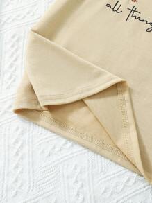 Cô gái Tween Tim & In thư Áo thun - Màu Khaki - Xem 5