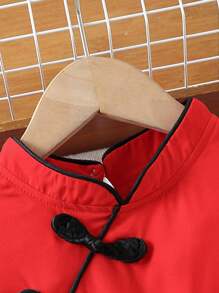 SHEIN Vestido de manga abullonada estilo chino para niña con botones de estilo tradicional - Rojo - Ver 3