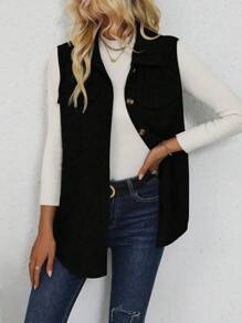 SHEIN LUNE سترة نسائية بدون أكمام وياقة كوردوراي