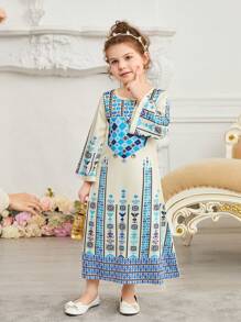 SHEIN Robe Longue De Style Bohème Pour Les Jeunes Filles Avec Détails D'impression Géométrique