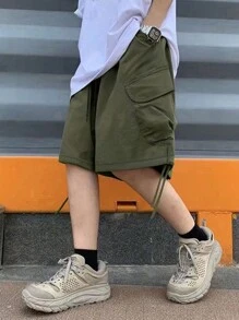 Manfinity Hypemode Men's Cargo Shorts With Drawstring Hem - Army Green - View 1