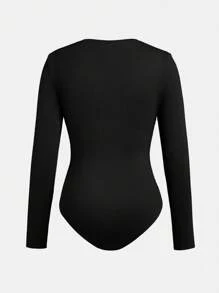 SHEIN Girlism 少女復古、簡約、街頭風格針織純色圓領長袖連身衣