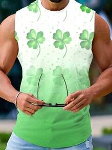 Manfinity Homme Camiseta Sin Mangas Casual Con Degradado Y Estampado De Trébol De La Suerte Para Hombres