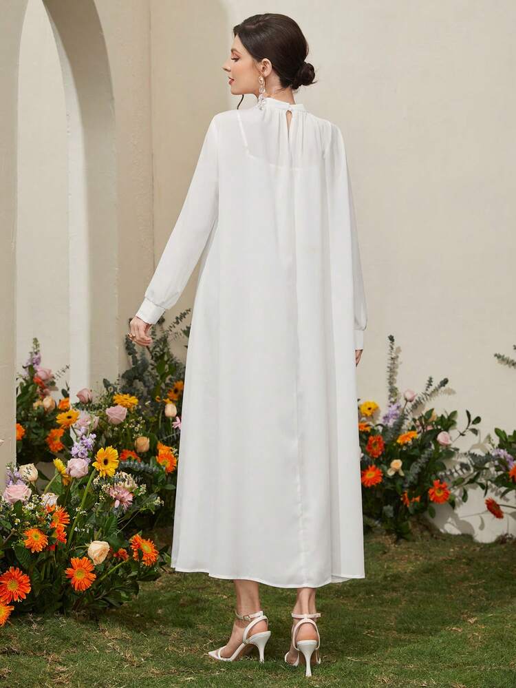 Women's Floral Pattern Stand Collar Long Sleeve Dress + Spaghetti Strap Dress Two Pieces Set 2 Pieces Set Fall Cloth For Women