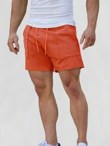 Manfinity LEGND Men's Solid Color Drawstring Shorts - Orange - View 3