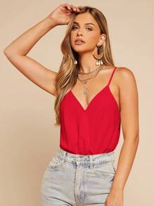 SHEIN Essnce Women's Solid Color Strapless Bodysuit - Red - View 1