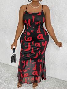 Maweii 大尺碼女士印花字母細肩帶連身裙 - 彩色 - 查看 3