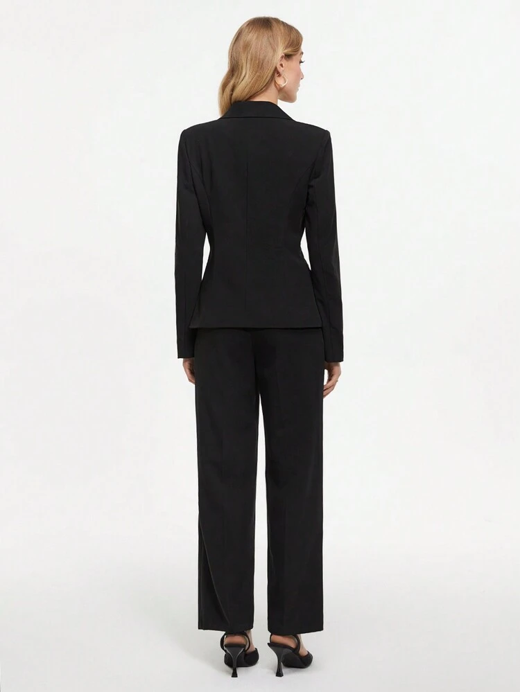 Women's Pointed Lapel Long Sleeve Suit Jacket And Trousers Set