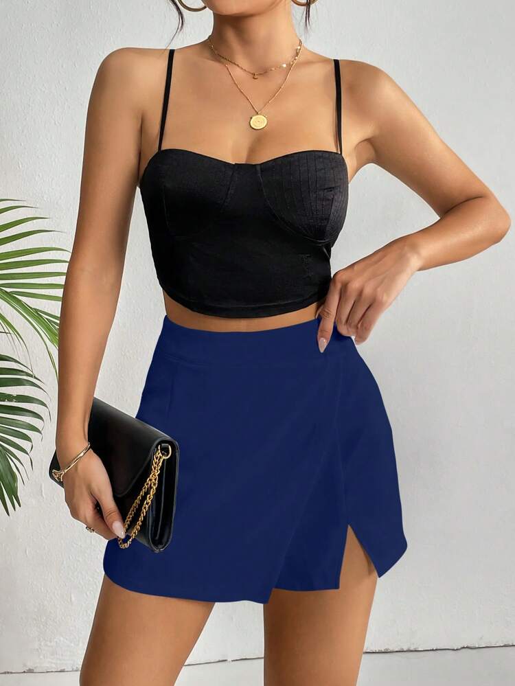 Women's High Waist Shorts With Asymmetrical Hem