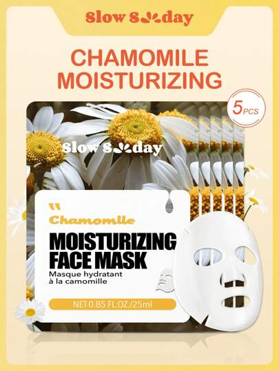 5 piezas Mascarilla facial de manzanilla SlowSunday, serie de extractos vegetales naturales, hidratante, humectante, antienvejecimiento, iluminadora, calmante, máscara coreana, para mujer y hombre, hidrata y nutre, hidrata y calma profundamente la piel, K-Beauty, para el Día de San Valentín, regalo de San Valentín, regalo del Día de San Valentín, para el Ramadán, reuniones y regalos del Festival del Ramadán, ideal para fiestas