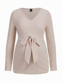 SHEIN Maternity Solid Ribbed Knit Belted T-Shirt - Multicolor - View 10