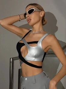 SHEIN ICON Top de tirantes asimétrico cruzado de bloque de color