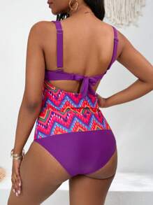 Swim Lushoire Carnaval De Bikini Estilo Chaleco Con Estampado Geométrico Para Mujer