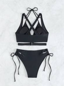 SHEIN Swim Women's Halterneck Lace-Up Bikini Set Summer Beach