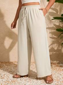 Breezaya Plus Size Solid Color Loose Fit Casual Pants Fall Cloth For Women