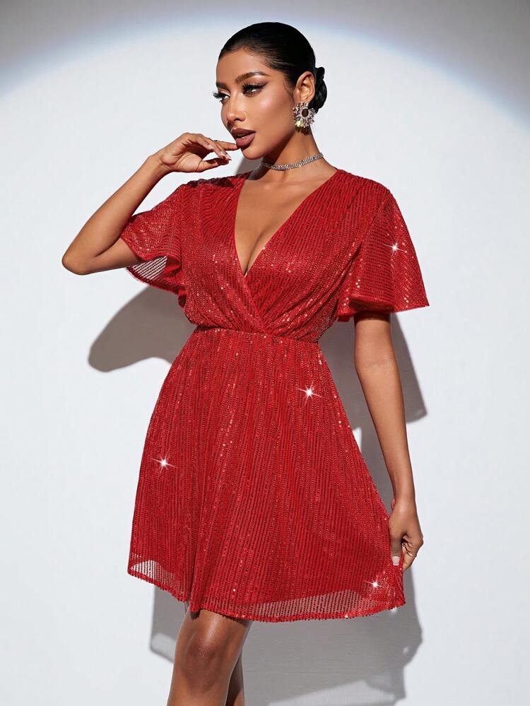 Ladies' Shiny Deep V-Neck Dress