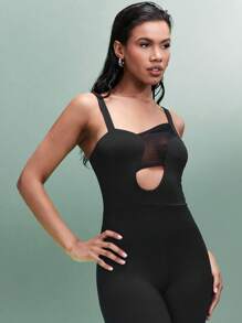 SHEIN BAE Mesh Contrast Unitard Met Uitgesneden Ontwerp Voor Lente/Zomer Festival Feestoutfit