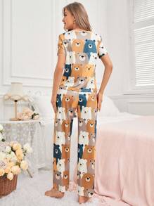 Women's Cute Bear Patterned Casual Pajama Set