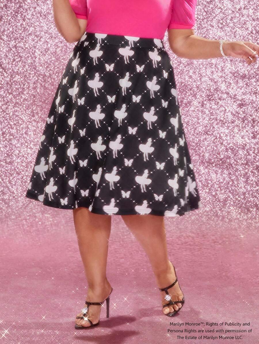 Marilyn Monroe X SHEIN Plus Figure And Butterfly Print Skirt - Black - View 1