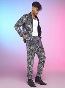 FeverCity Men's Shiny Straight-Leg Suit Trousers With Slanted Pockets - Silver - View 5