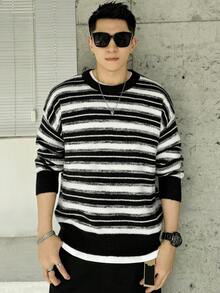 DAZY Men's Striped Drop Shoulder Sleeve Sweater Fall,Winter - Multicolor - View 9
