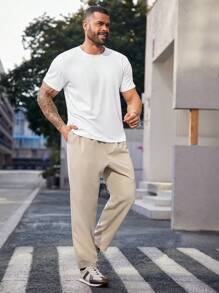 EASEVO 男性加大碼編織休閒直筒褲 - 杏色 - 查看 3