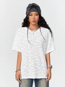 SHEIN EZwear Thư được vá Áo thun Thả vai - trắng - Xem 6