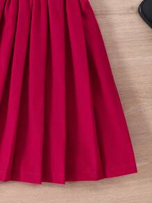 SHEIN Tween Girls' Solid Color Camisole Top, Jacket And Pleated Skirt - Burgundy - View 4
