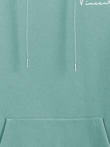 RueChic Men'S Letter Printed Fleece Hoodie With Drawstring - Mint Green - View 6
