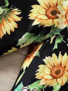 SHEIN Leap Crew Young Girl Knitted Flower Pattern Round Neck Loose Top And Knitted Flared Pants Set - Yellow - View 6