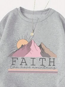 SHEIN EZwear Women's Printed Long Sleeve Sweatshirt - Grey - View 4