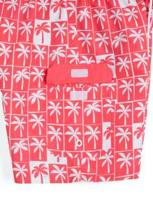 Surfspeed Men's Palm Tree Print Drawstring Waist Beach Shorts - Red - View 4