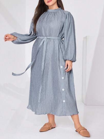 Mulvari فستان نسائي بأكمام القنديل من مواد مخملية بمقاس كبير