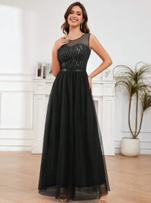 Vestido De Fiesta Largo Negro Con Bordado - Negro - Ver 4