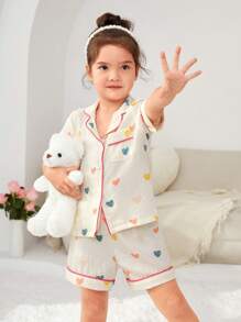 Young Girl Heart Print Shorts And Short Sleeve Top Simple And Stylish Home Wear Two-Piece Set