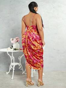 SHEIN BAE Kích thước lớn Của phụ nữ Đầy màu sắc In hoa Váy dây treo Với Dây đai mỏng Đối với Mùa xuân/Mùa hè Kỳ nghỉ - trái cam - Xem 2