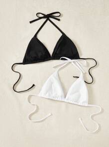 Swim SXY Plus Size Women's Halter Triangle Bikini Top 2pcs Set, Beach Outfit Bathing Suit Summer,Summer Beach