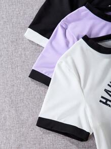 SHEIN 少女三色拼接襯邊短袖t恤套裝 - 彩色 - 查看 6