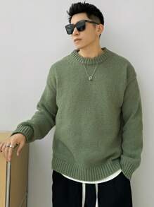 DAZY Men's Drop Shoulder Solid Color Sweater Fall,Winter - Olive Green - View 5