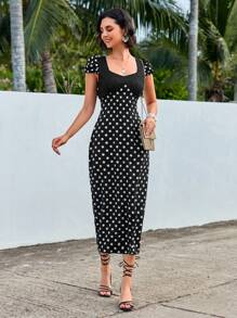 GENKIRA Polka Dot Short Sleeve Dress - Multicolor - View 1