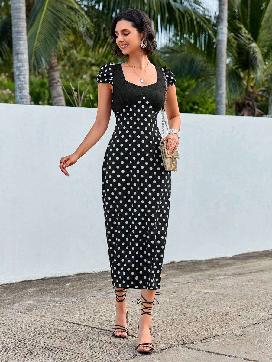 GENKIRA Polka Dot Short Sleeve Dress - Multicolor - View 1