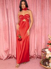 Hauture Vestido Sin Espalda Con Gargantilla Y Roseta 3d