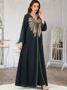 Women Shiny Sequins Embellished Beaded Dress - Black - View 3