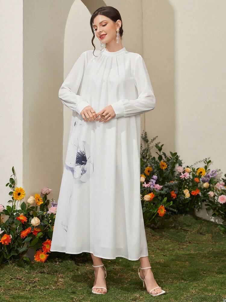 Women's Floral Pattern Stand Collar Long Sleeve Dress + Spaghetti Strap Dress Two Pieces Set 2 Pieces Set Fall Cloth For Women