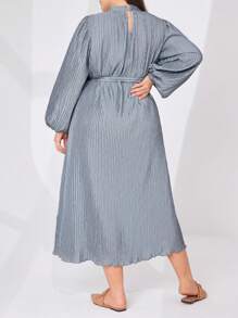 Mulvari Vestido De Manga De Farol De Material Texturado Para Mujeres De Tallas Grandes - Gris - Ver 3