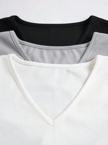 SHEIN Unity 女士v領短袖t卹 - 白色 - 查看 4