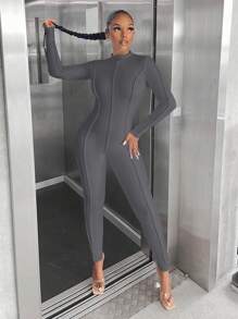 SHEIN SXY 女款立領長袖連身褲 - 深灰色 - 查看 4