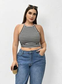 SHEIN Essnce Plus Size Women's Summer Casual Slim Fit Set Of 3 Halter Neck Tank Tops - Multicolor - View 9